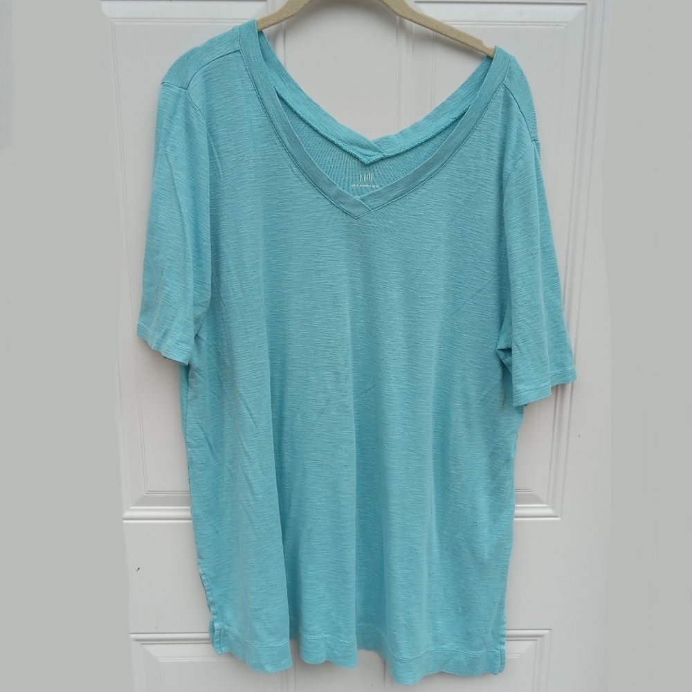 J. Jill Pima Cotton Double V-Neck Tunic Bundle Blue Pink Size XL Relaxed Fit - Picture 6 of 7